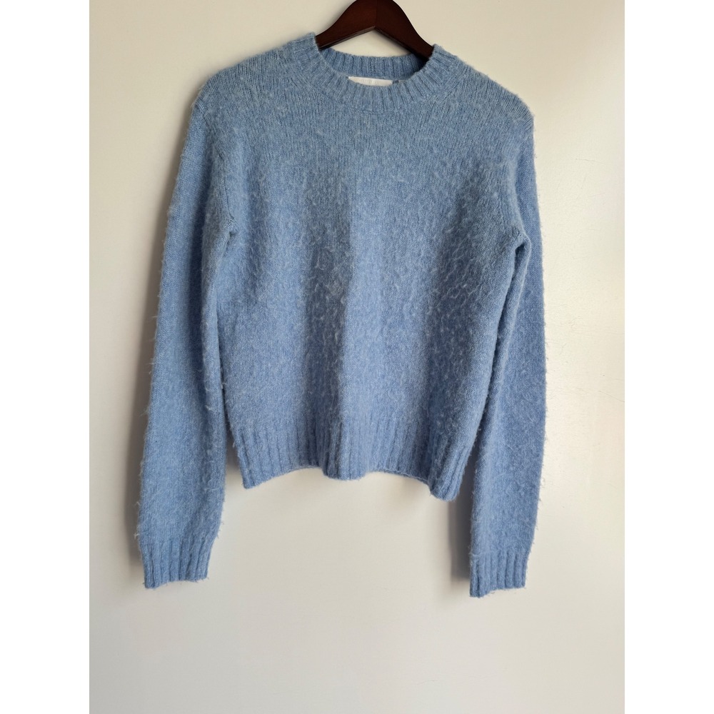 Helmut Lang Blue Wool Alpaca Blend Fuzzy Knit Crewneck Sweater HLW33570 Womens S